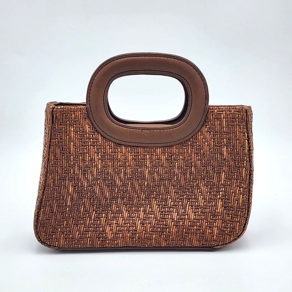 Fossil Vintage Woven Straw Rattan Small Structured Purse Handbag Brown
